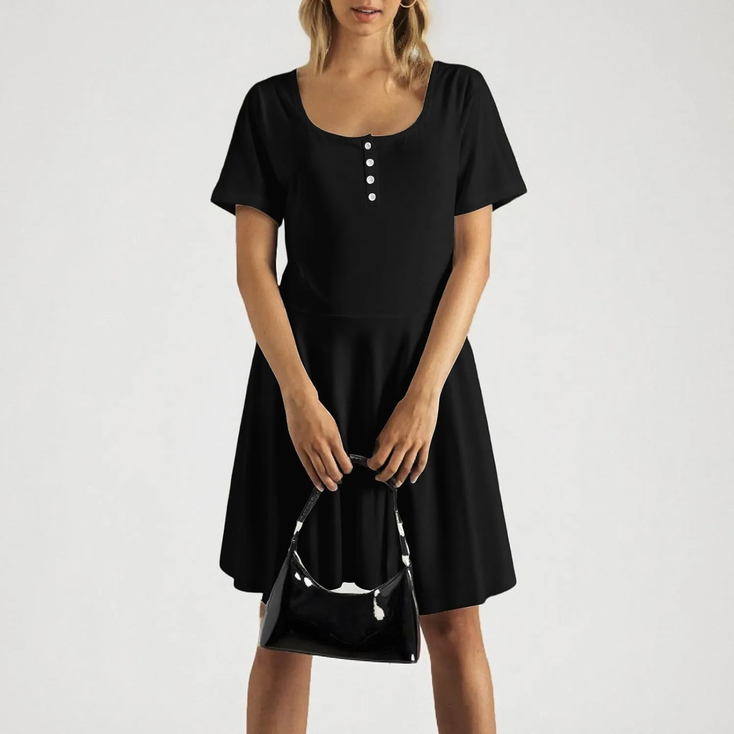 Corset Dress for Women 2025 Summer Drop Waist Mini Dresses Casual Short Sleeve Button Henley Shirt Dress with Pockets