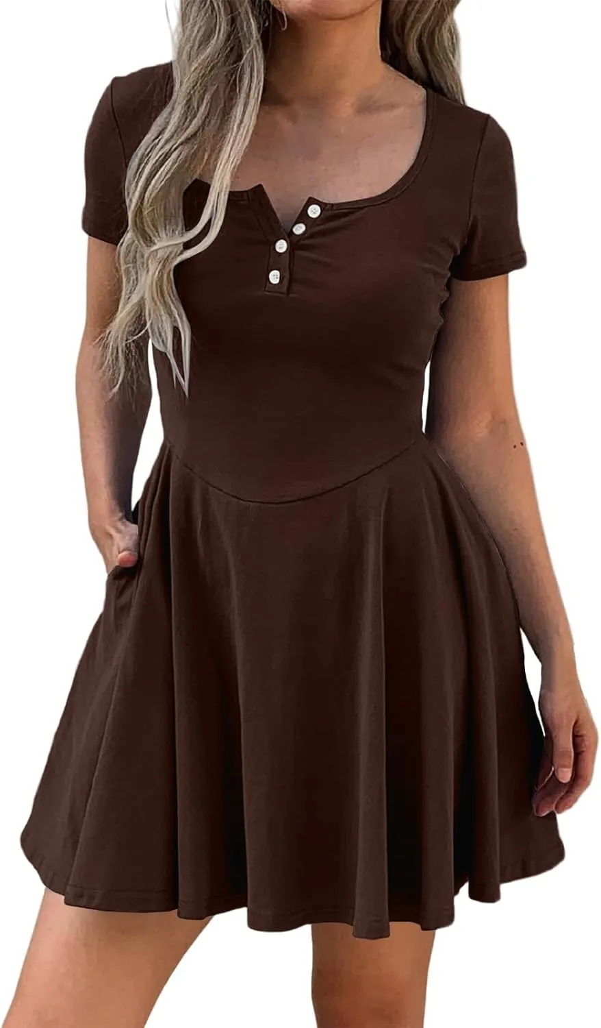 Corset Dress for Women 2025 Summer Drop Waist Mini Dresses Casual Short Sleeve Button Henley Shirt Dress with Pockets