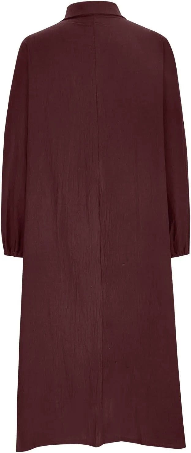 Cotton Linen Dress for Women 2024 Fall Winter Long Sleeve Button Down Dresses Causal Loose Flowy Maxi Dresses Party