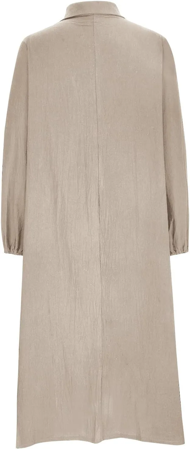 Cotton Linen Dress for Women 2024 Fall Winter Long Sleeve Button Down Dresses Causal Loose Flowy Maxi Dresses Party
