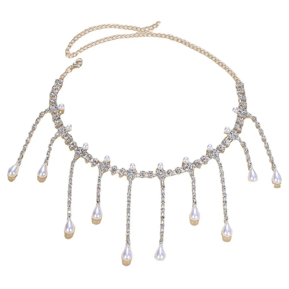 Crystal Pearl Tassels Choker