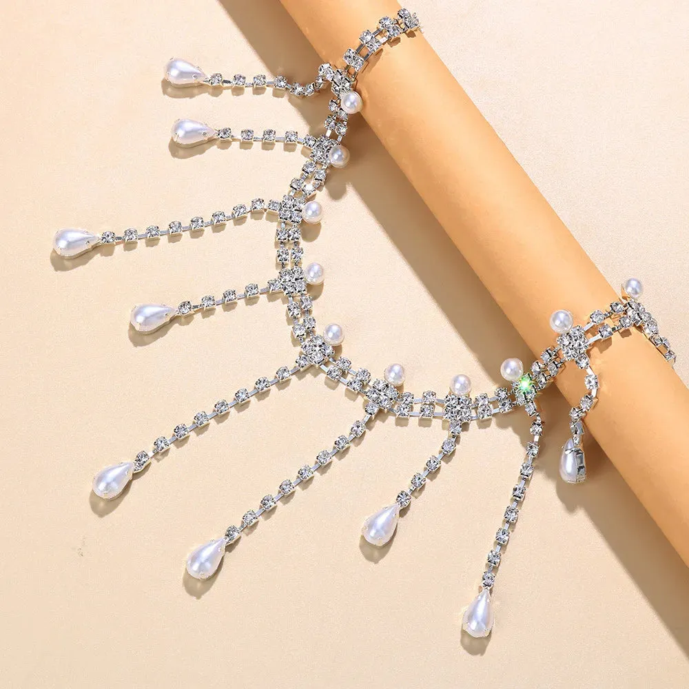 Crystal Pearl Tassels Choker