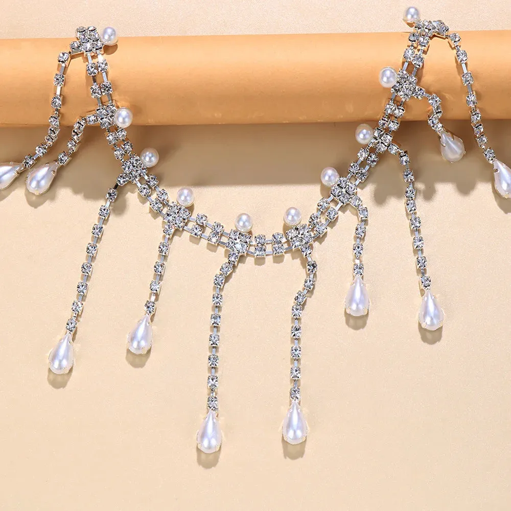 Crystal Pearl Tassels Choker