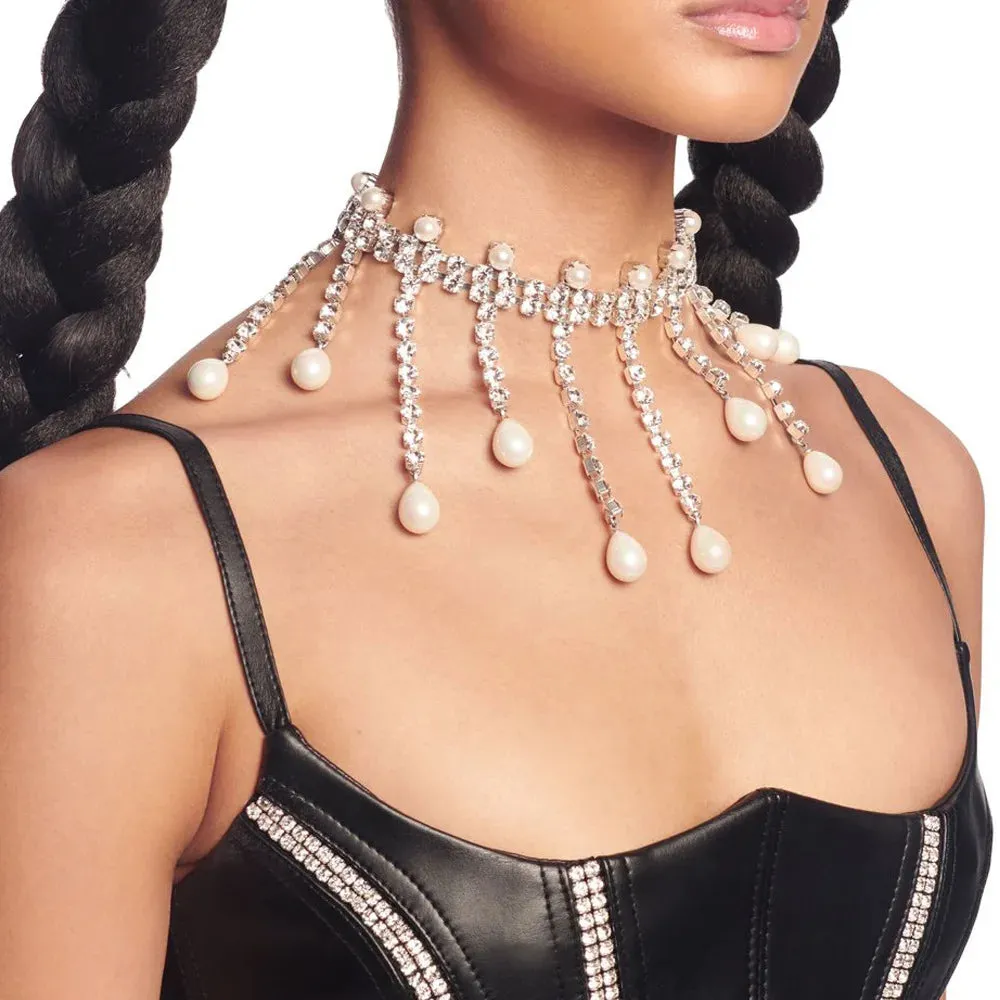 Crystal Pearl Tassels Choker