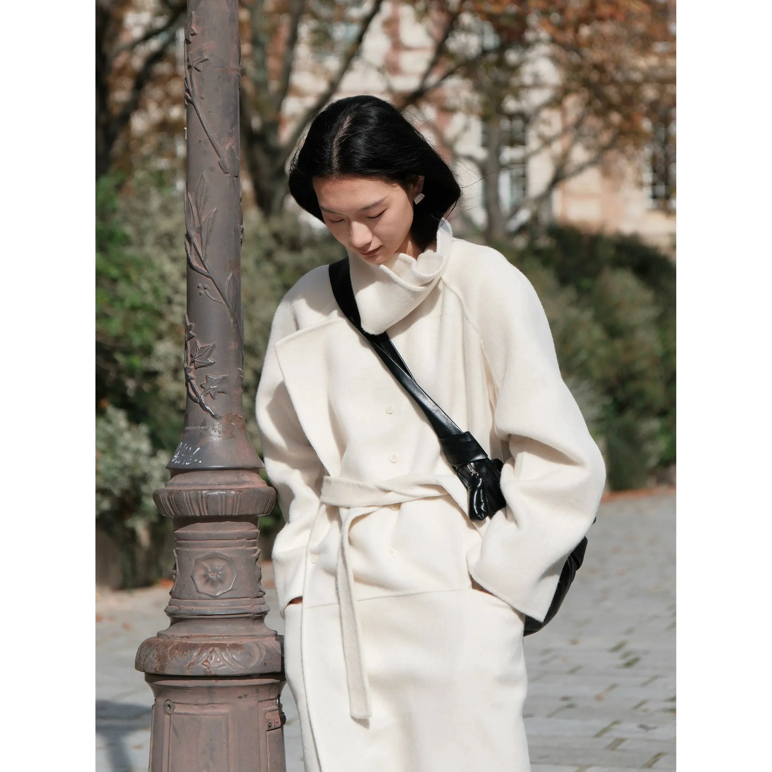 Custom-Spun Wool Angora Belted Coat