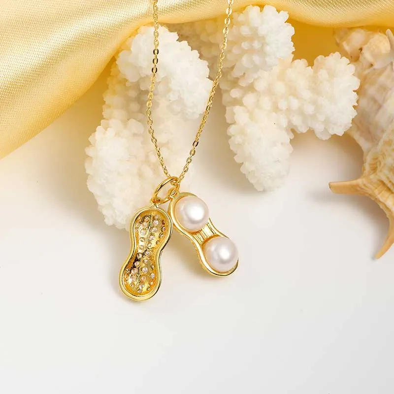 Custom Trendy Double Pearl Peanut Necklaces