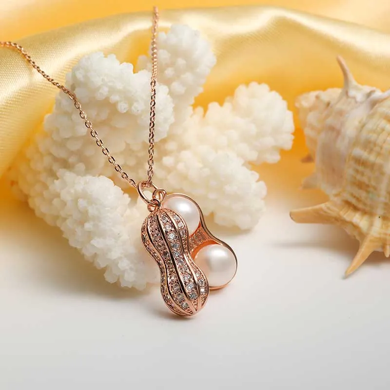 Custom Trendy Double Pearl Peanut Necklaces