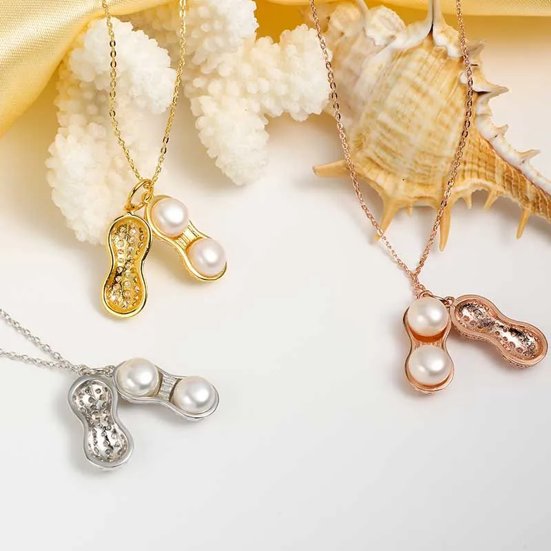 Custom Trendy Double Pearl Peanut Necklaces