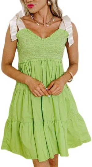 Cute Floral Mini Dresses for Women Boho Tie Shoulder Short Beach Dress Vintage Backless Tiered Flowy Ruffle Sundress