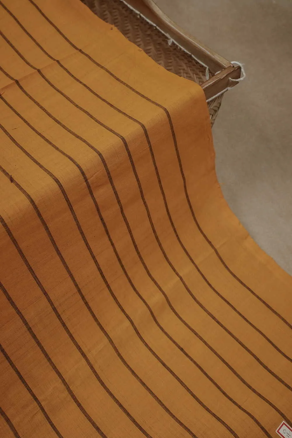 Dark Orangish Yellow Mangalagiri Stripe Cotton Fabric