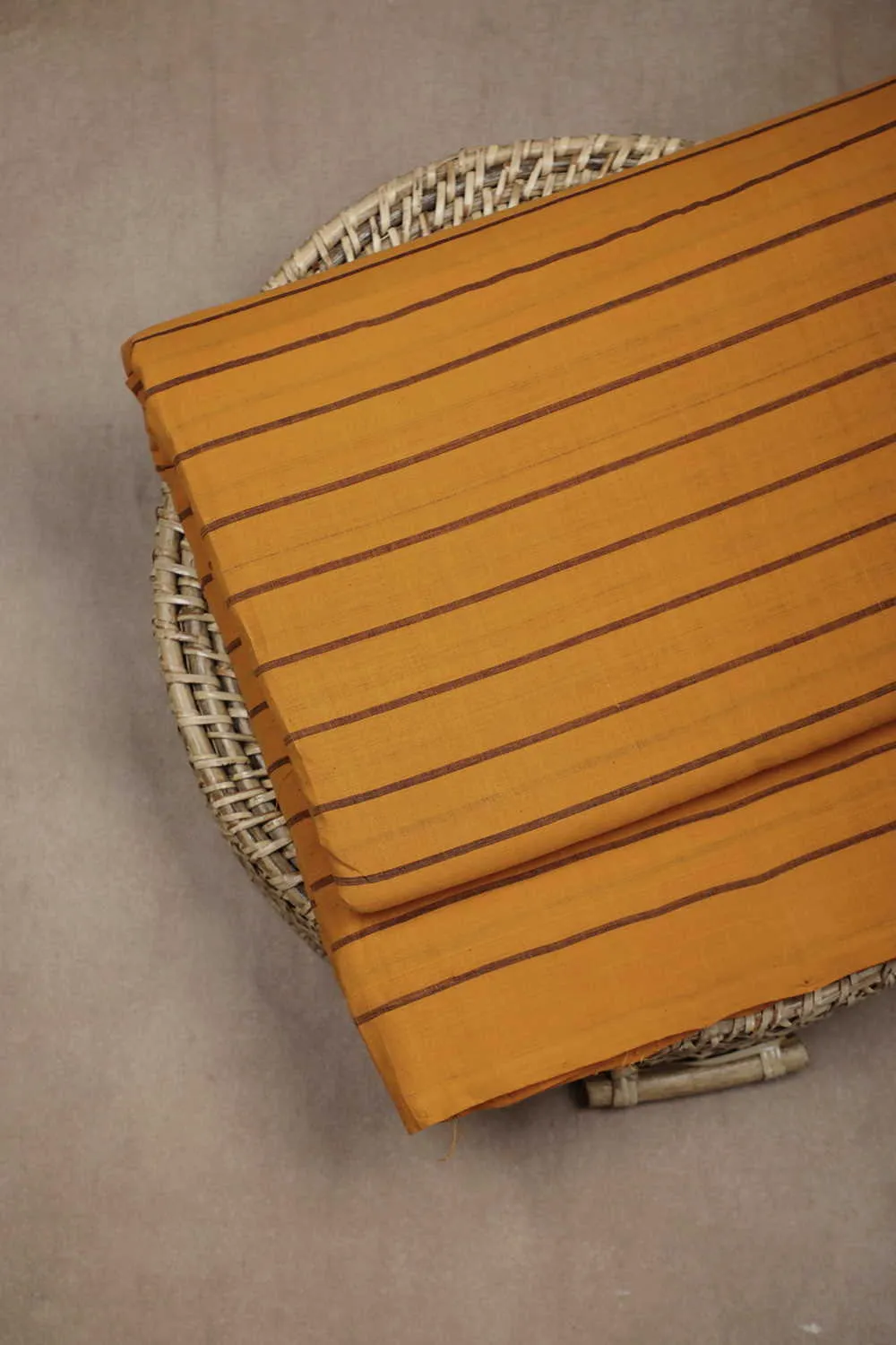Dark Orangish Yellow Mangalagiri Stripe Cotton Fabric