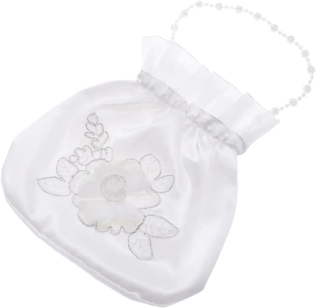 Didiseaon Flower Bridal Bag Satin Material Rhinestone Detail Wedding Bridesmaid Tote 21x22cm Bridesmaid