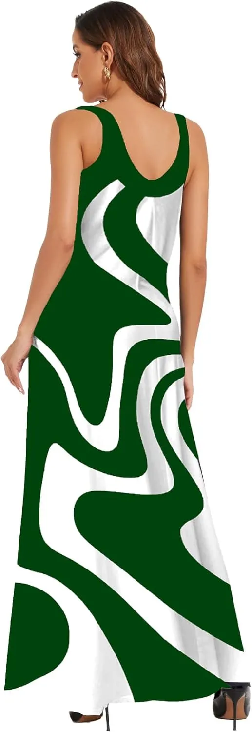 DinyIn Women's Plus Size Loose Short Sleeve Back V-Neck Stripe Summer Maxi Dresses Sundress African Dress with Pockets