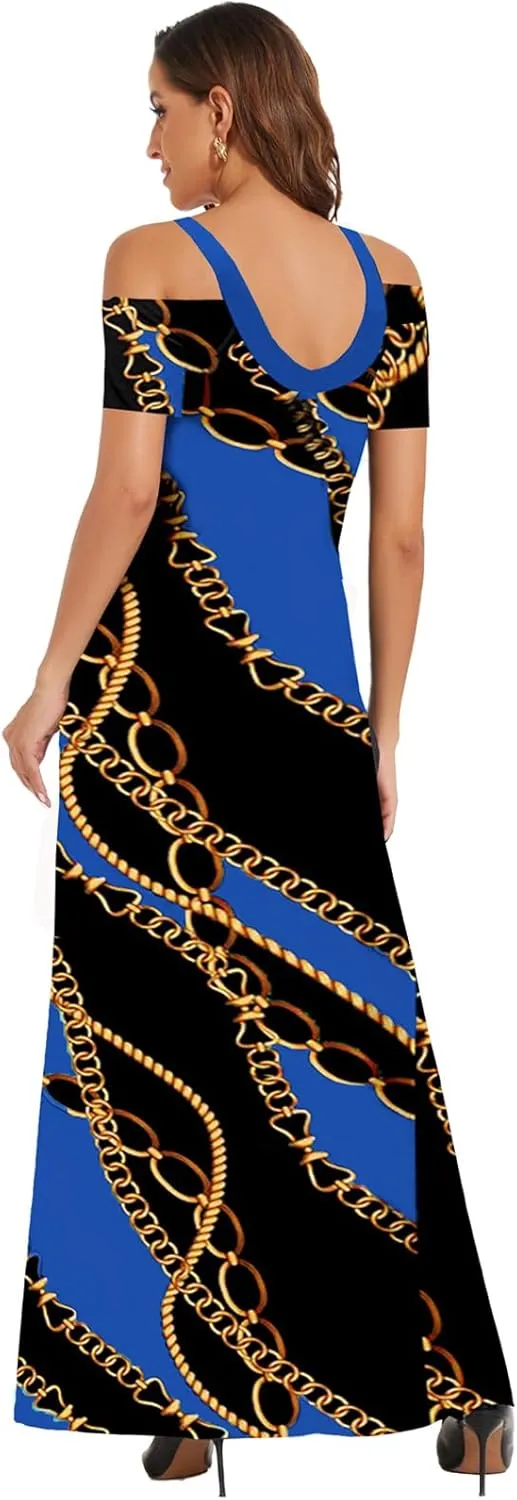 DinyIn Women's Plus Size Loose Short Sleeve Back V-Neck Stripe Summer Maxi Dresses Sundress African Dress with Pockets