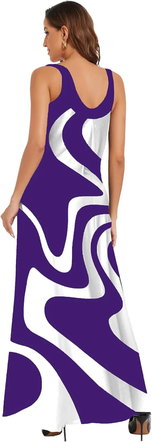 DinyIn Women's Plus Size Loose Short Sleeve Back V-Neck Stripe Summer Maxi Dresses Sundress African Dress with Pockets