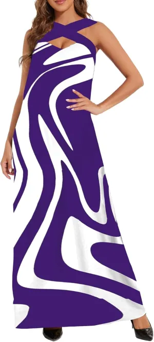 DinyIn Women's Plus Size Loose Short Sleeve Back V-Neck Stripe Summer Maxi Dresses Sundress African Dress with Pockets