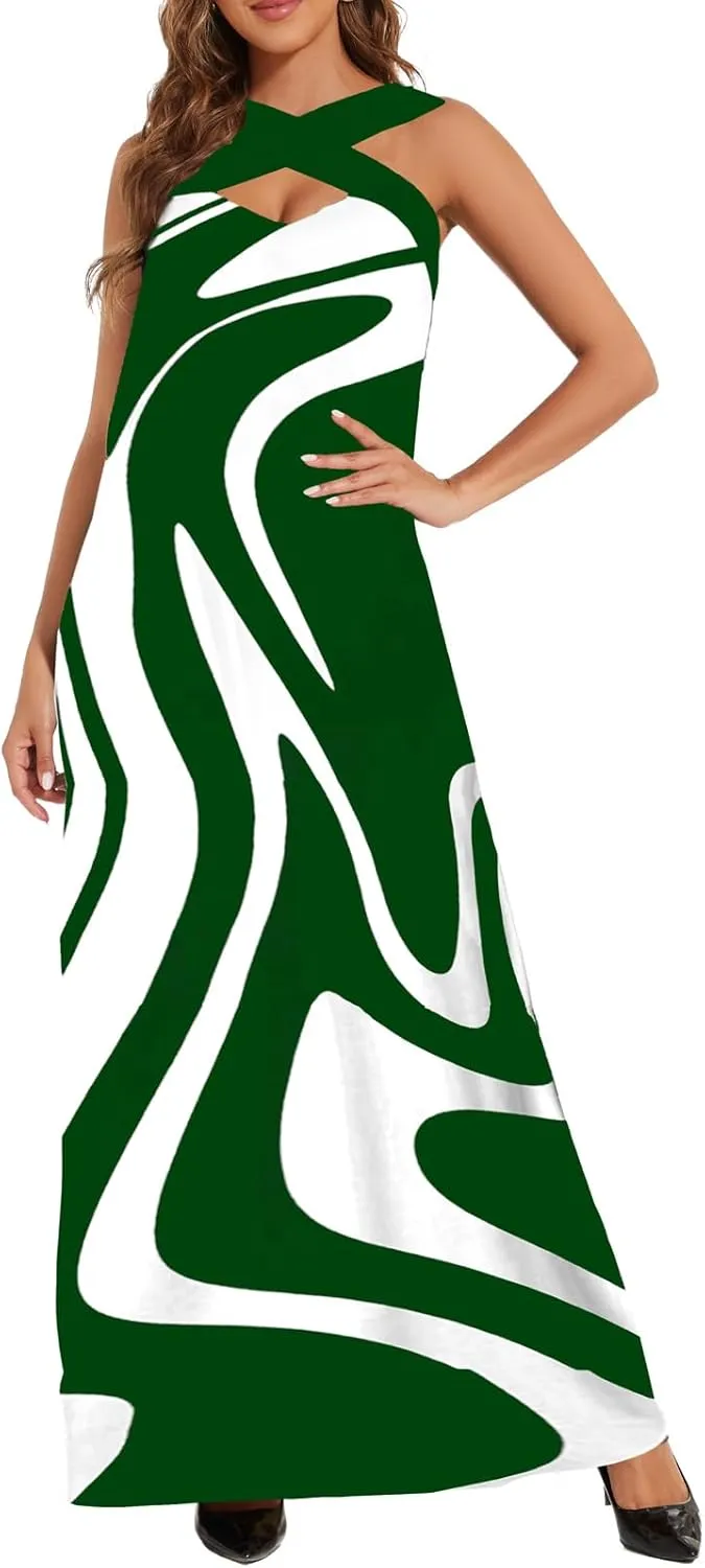 DinyIn Women's Plus Size Loose Short Sleeve Back V-Neck Stripe Summer Maxi Dresses Sundress African Dress with Pockets