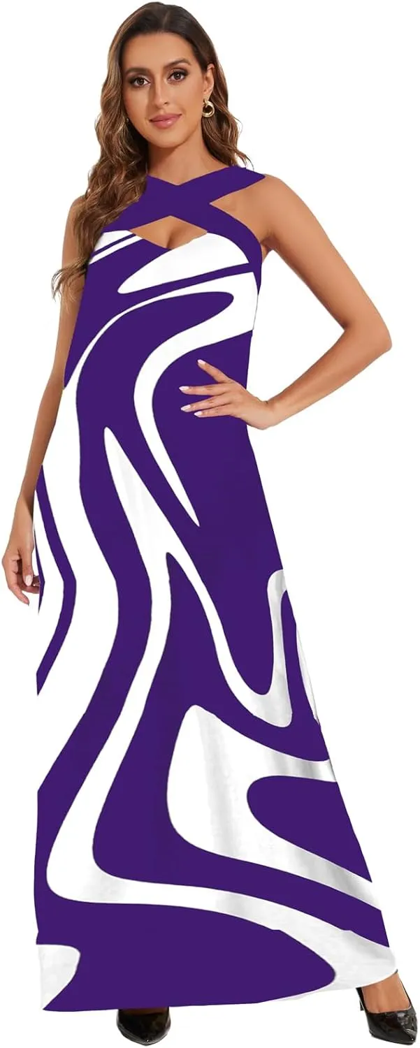 DinyIn Women's Plus Size Loose Short Sleeve Back V-Neck Stripe Summer Maxi Dresses Sundress African Dress with Pockets