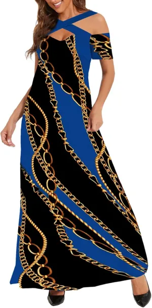 DinyIn Women's Plus Size Loose Short Sleeve Back V-Neck Stripe Summer Maxi Dresses Sundress African Dress with Pockets