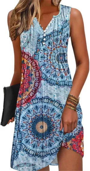 Disamer Beach Dresses for Women 2025 Vacation Swim Cover up V-Neck Summer Dress Button Down Sleeveless Boho Floral Sundress