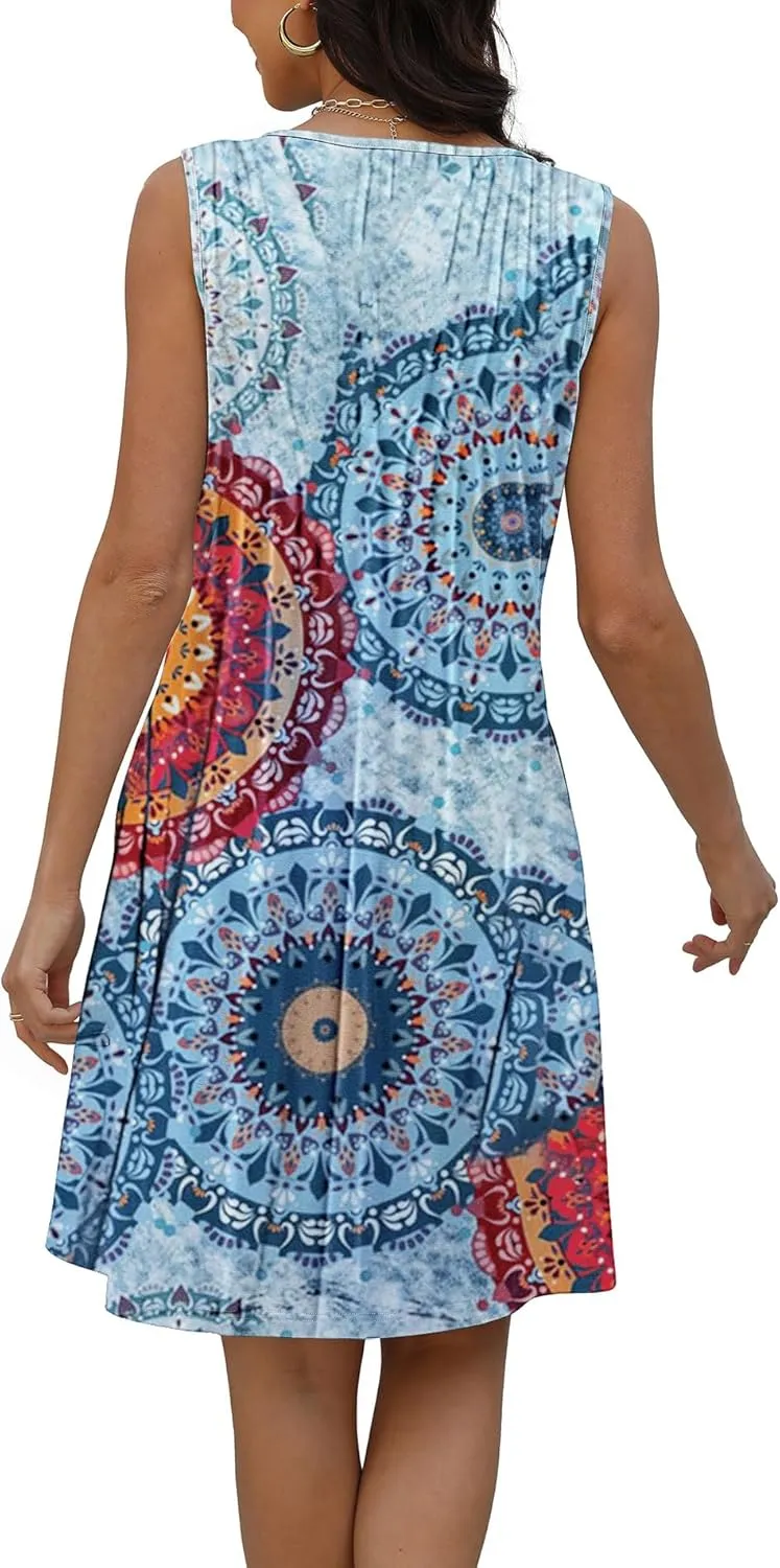 Disamer Beach Dresses for Women 2025 Vacation Swim Cover up V-Neck Summer Dress Button Down Sleeveless Boho Floral Sundress