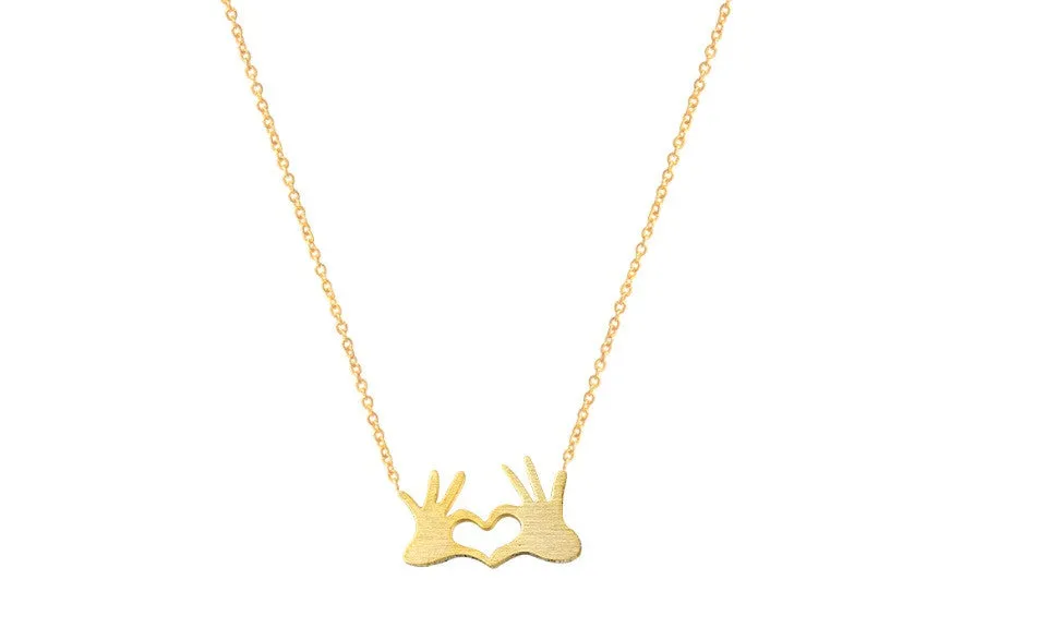 Double Hand Love Heart Pendant Necklace