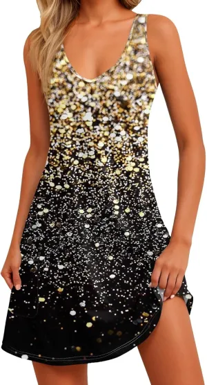 Dresses for Women 2025 Casual V Neck Mini Sleeveless Summer Sun Dress Loose Fit Sundresses with Pockets