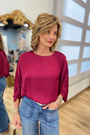 Easy Going 3/4 Sleeve Batwing Blouse Garnet