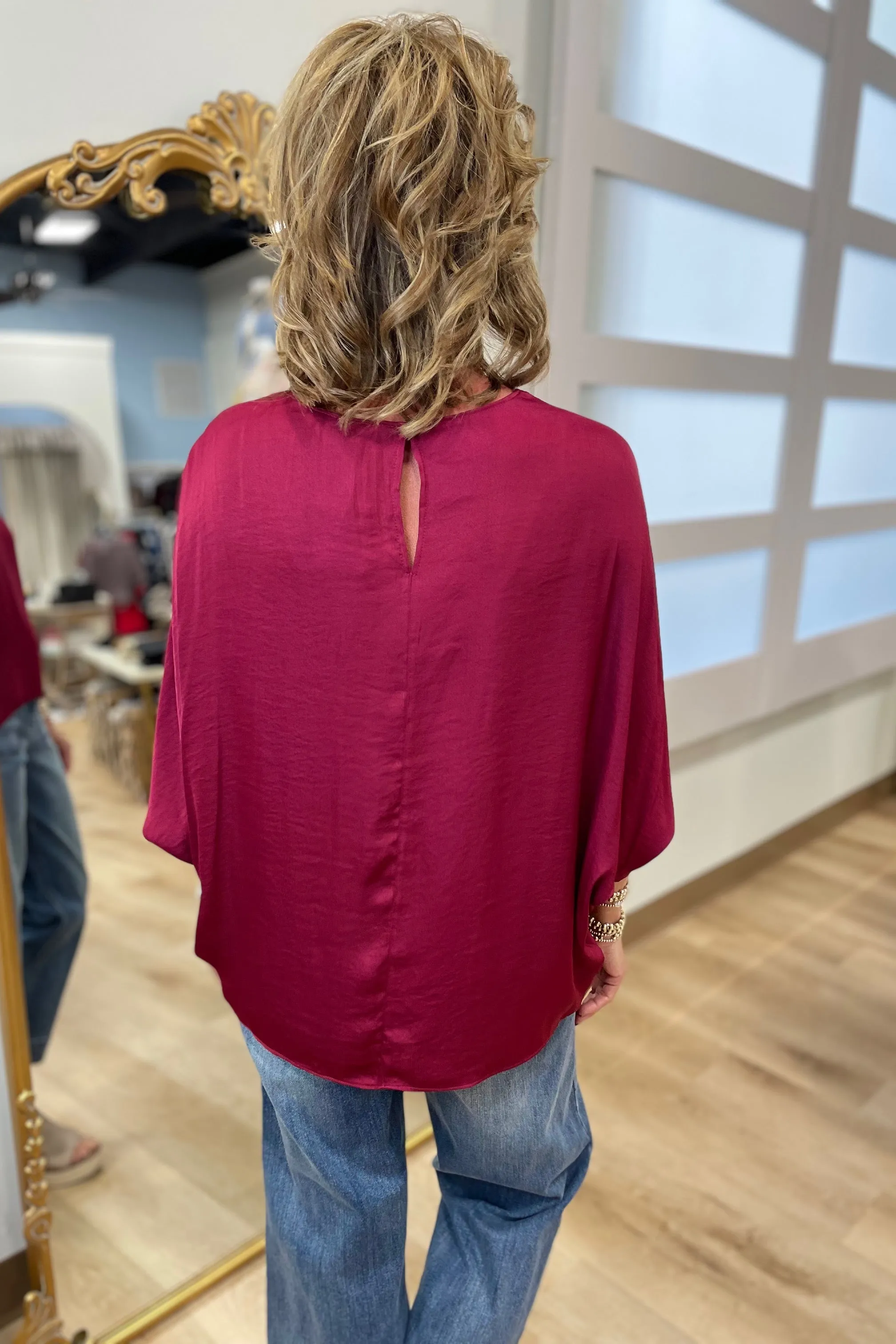 Easy Going 3/4 Sleeve Batwing Blouse Garnet