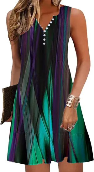 ETCYY Sundresses for Women 2025 Vacation Beach Dress V-Neck Pleated Ruffle Dresses Button Down Sleeveless Summer Dresses