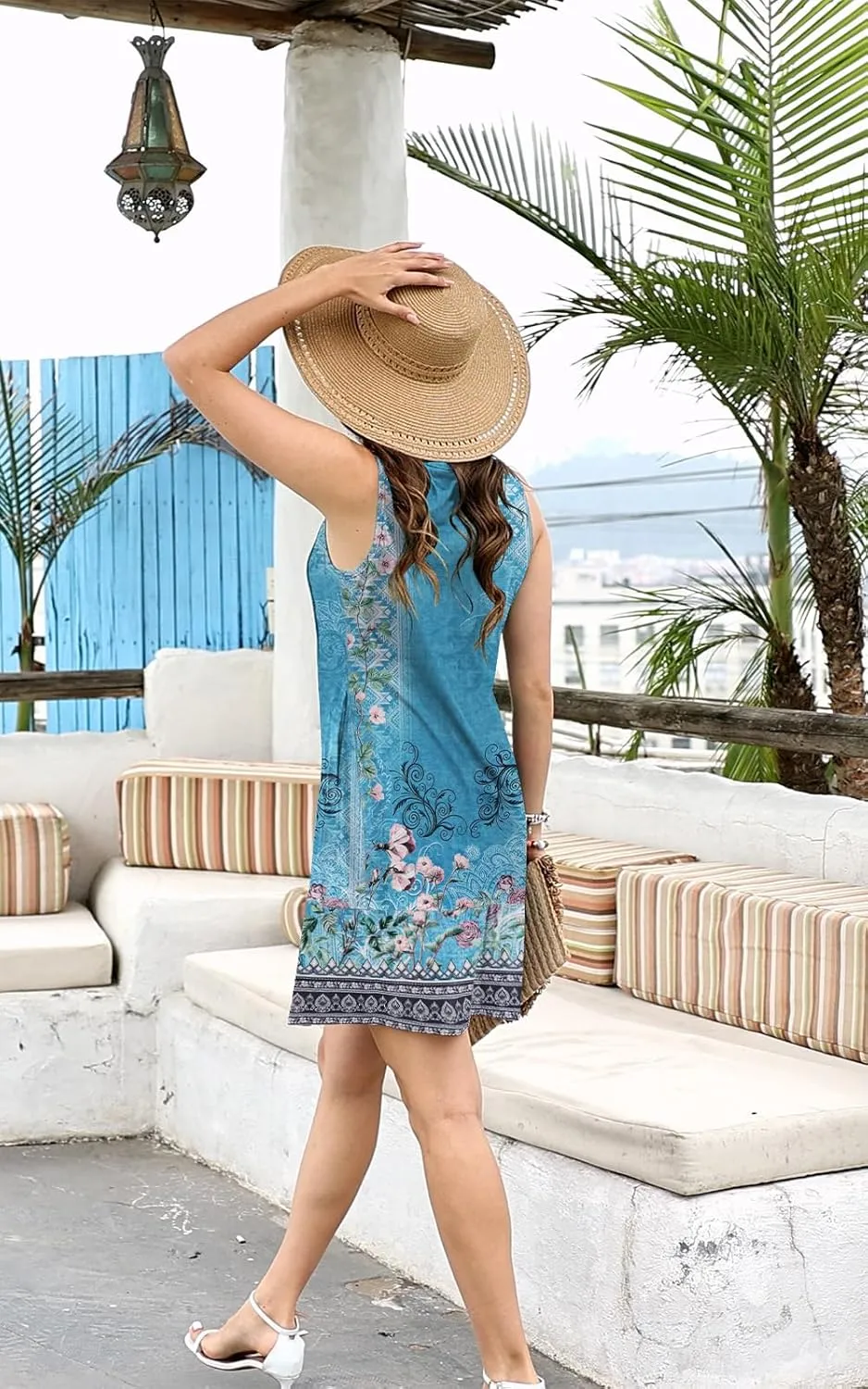 ETCYY Sundresses for Women 2025 Vacation Beach Dress V-Neck Pleated Ruffle Dresses Button Down Sleeveless Summer Dresses
