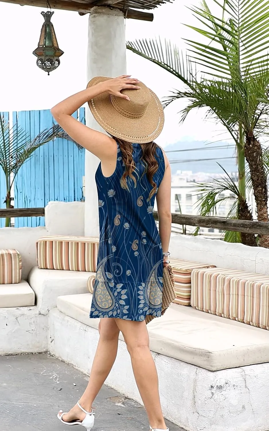 ETCYY Sundresses for Women 2025 Vacation Beach Dress V-Neck Pleated Ruffle Dresses Button Down Sleeveless Summer Dresses