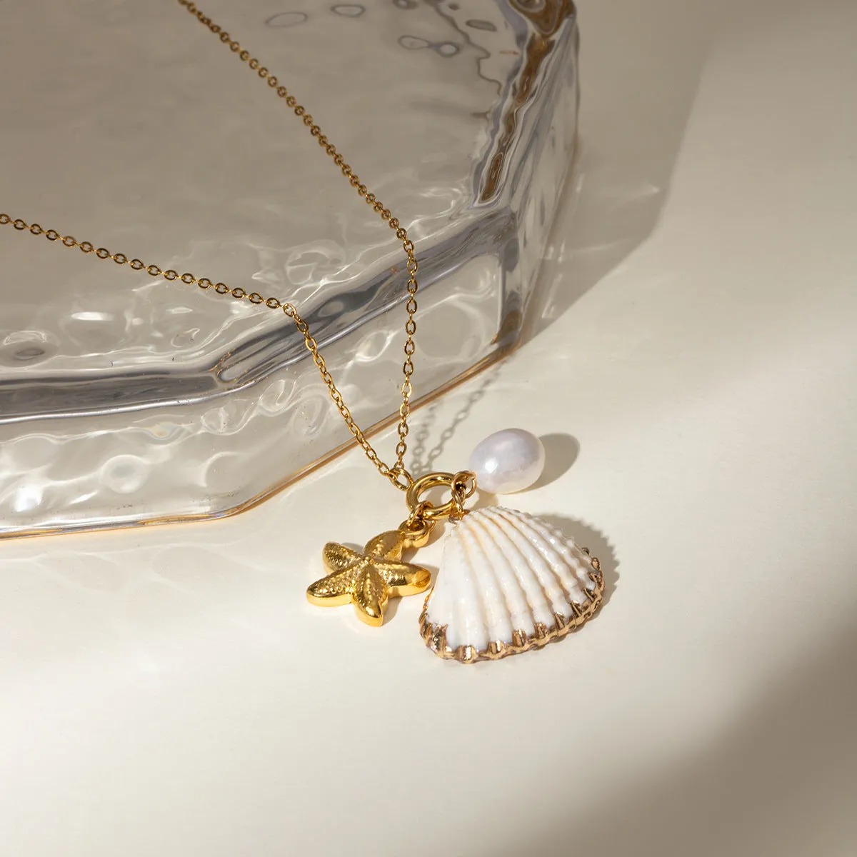 Fashion Jewelry 18K Gold Plated Pearl Bracelet Shell Starfish Necklace