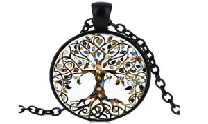 Fashion Style Life Tree Time Gem Glass Pendant Necklace 