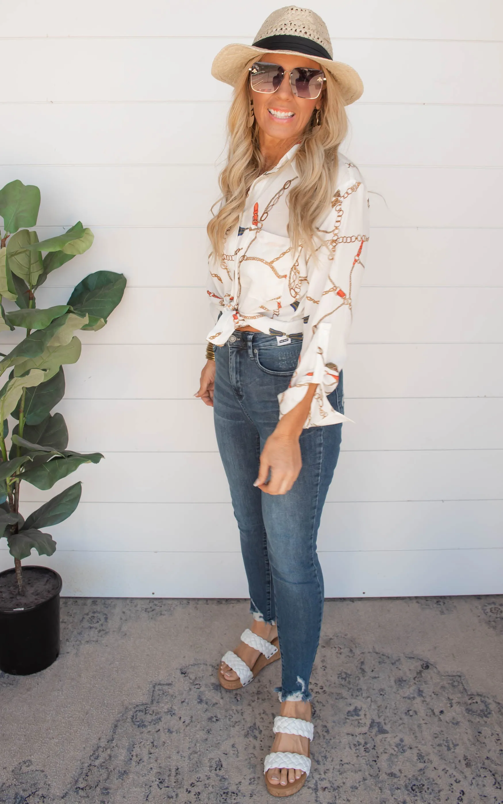 Feeling Boujee Chain Print Button Down Blouse | FINAL SALE