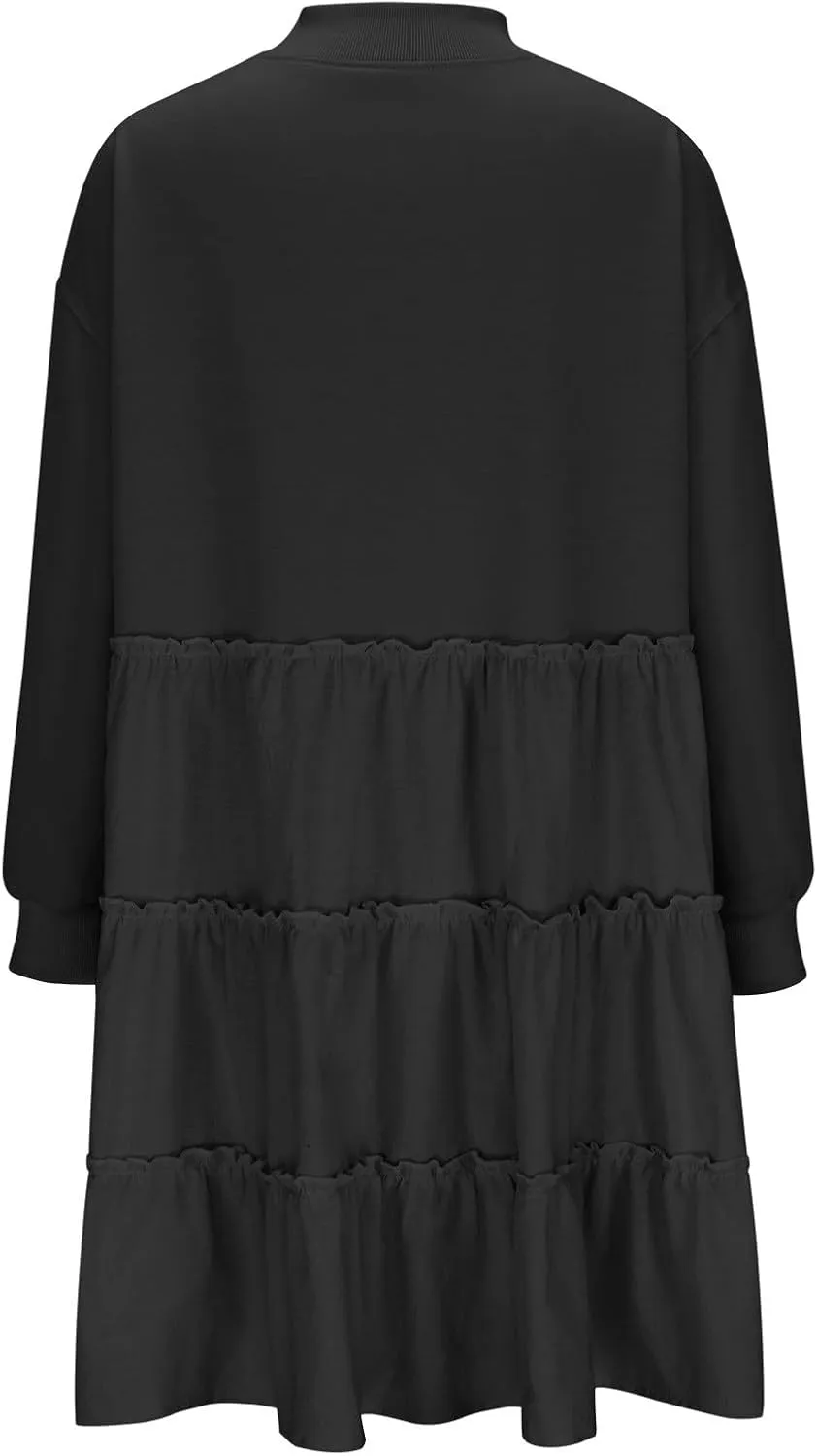 Firzero Womens Oversized Sweatshirt Dress Patchwork Long Sleeve Crewneck Pleated Mini Dresses 2024 Casual Pullover Tops