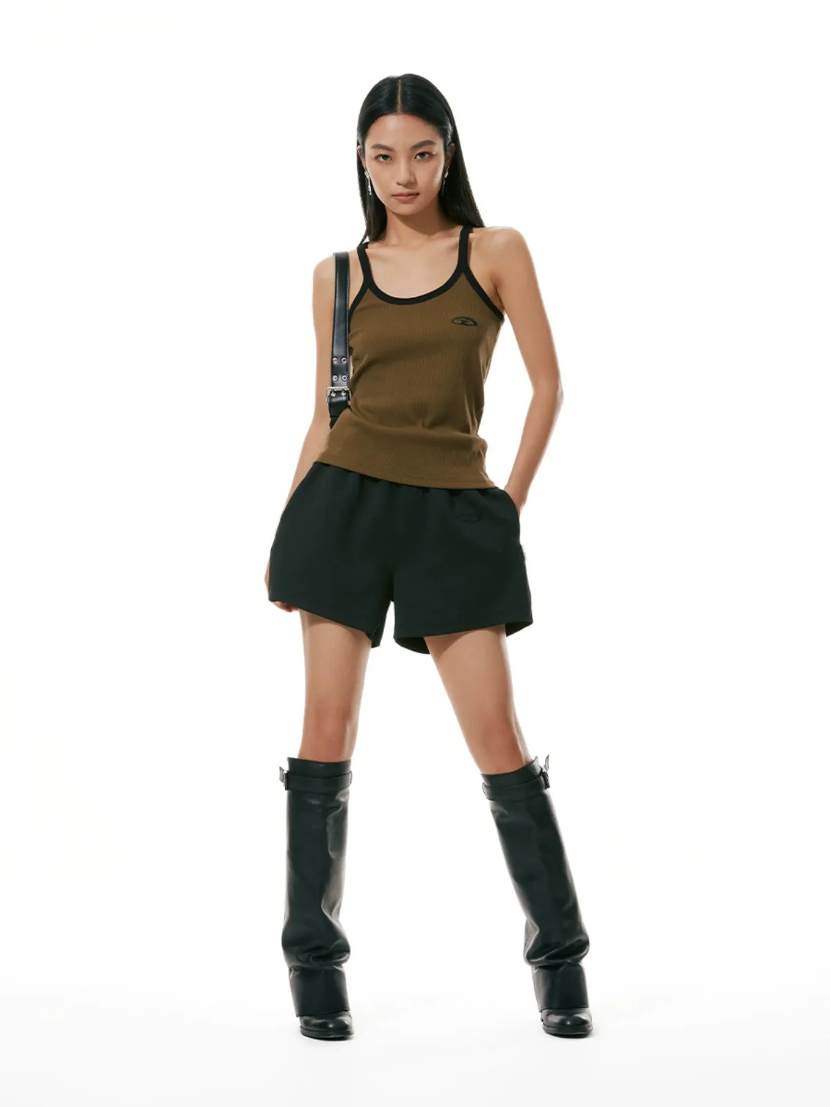 Flare Embroidered Elastic Waistband Sweatpant Shorts