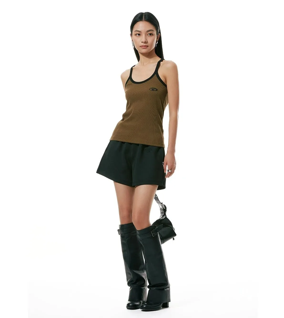 Flare Embroidered Elastic Waistband Sweatpant Shorts