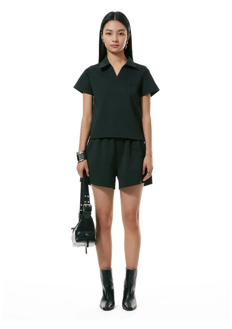Flare Embroidered Elastic Waistband Sweatpant Shorts
