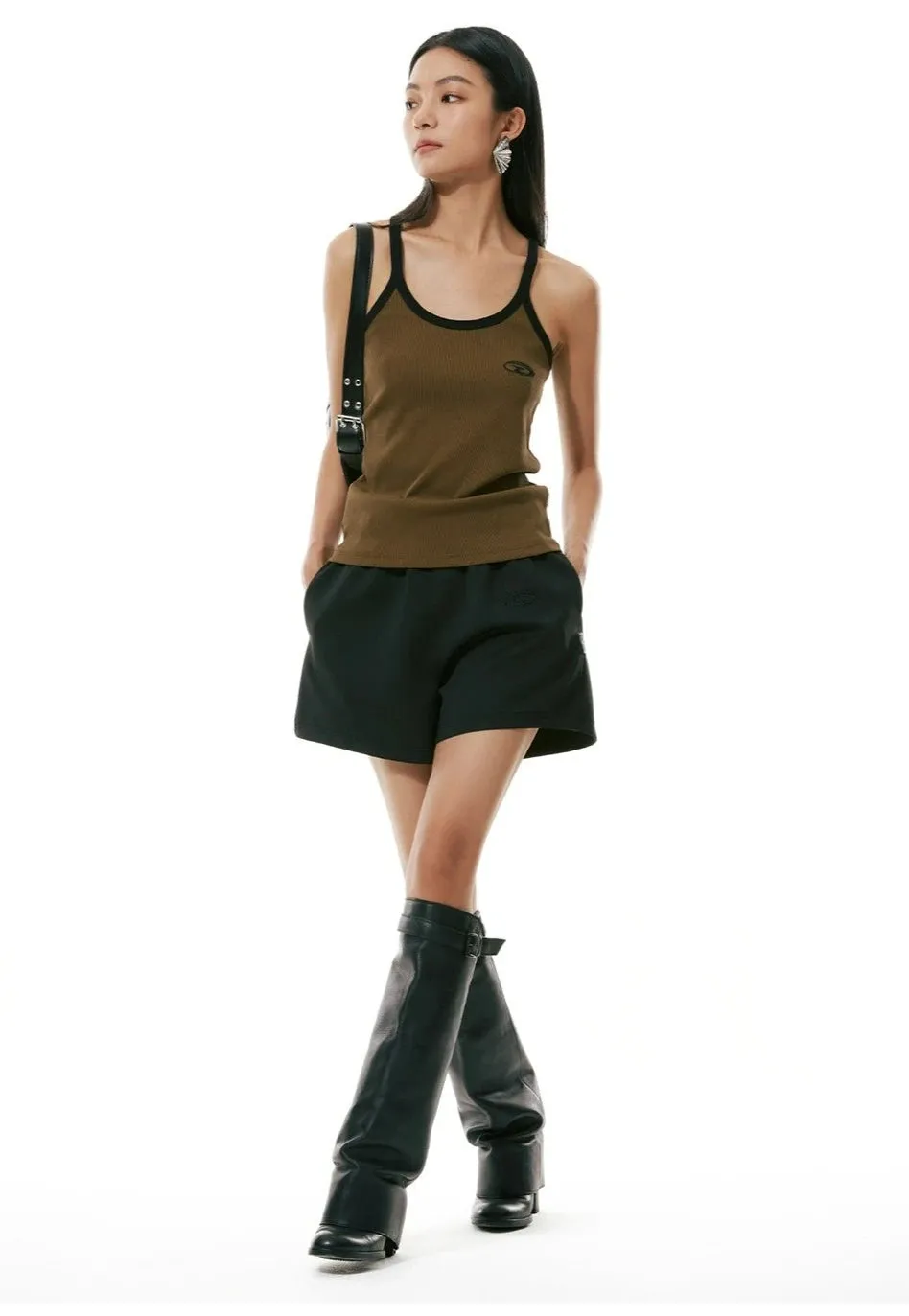 Flare Embroidered Elastic Waistband Sweatpant Shorts