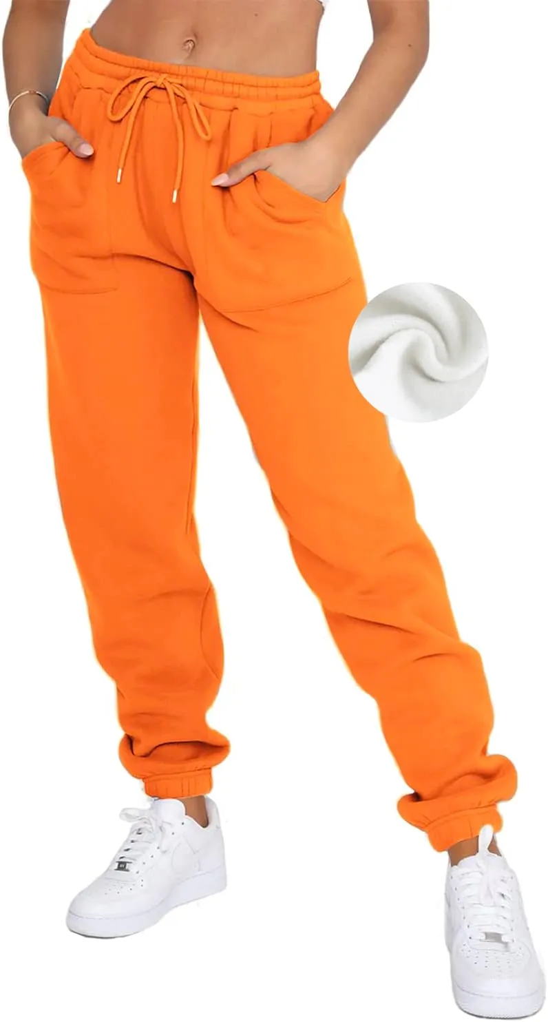 Fleece Lined Womens Sweatpants - High Waisted Joggers for Women, Cotton Drawstring Baggy Sweats Women Pants