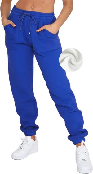 Fleece Lined Womens Sweatpants - High Waisted Joggers for Women, Cotton Drawstring Baggy Sweats Women Pants