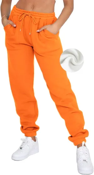Fleece Lined Womens Sweatpants - High Waisted Joggers for Women, Cotton Drawstring Baggy Sweats Women Pants