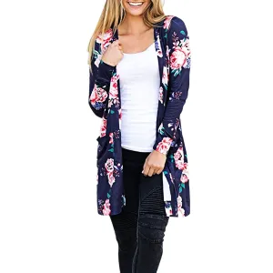 Flower Print Cardigan Slim Long Coat
