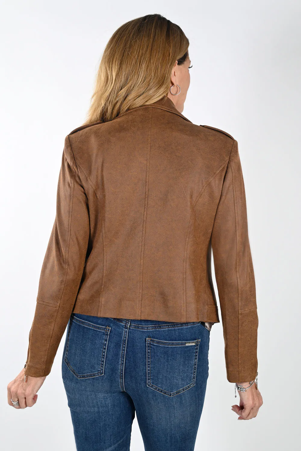 Frank Lyman Whiskey Faux Suede Moto Jacket Style 233852U