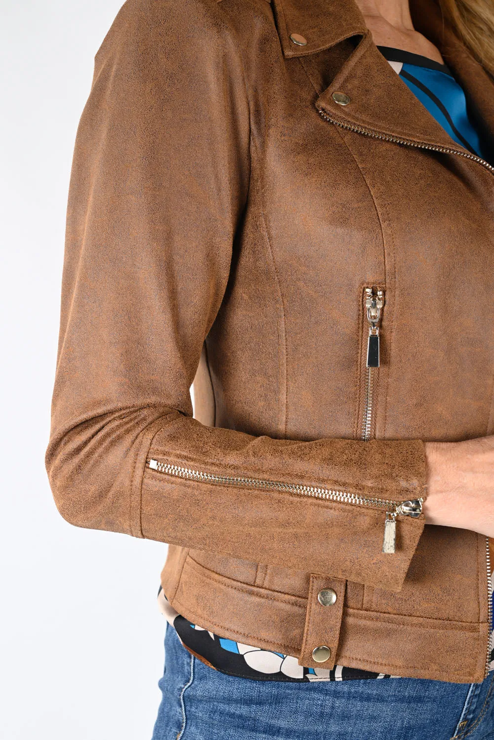 Frank Lyman Whiskey Faux Suede Moto Jacket Style 233852U