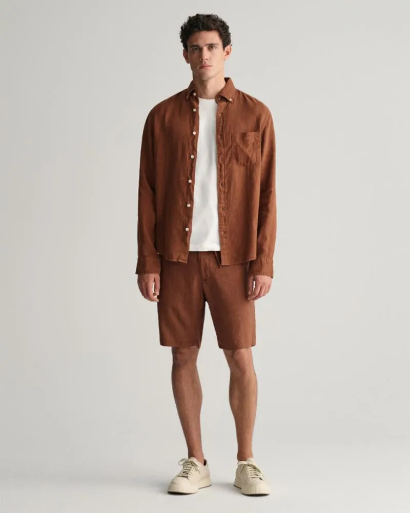 Gant Apparel Mens REG GMNT DYED LINEN SHIRT 278/COGNAC BROWN