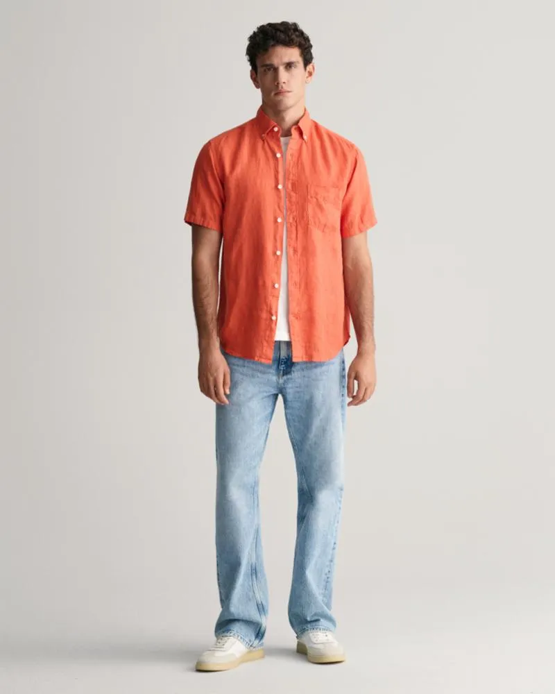 Gant Apparel Mens REG GMNT DYED LINEN SS SHIRT 828/BURNT ORANGE