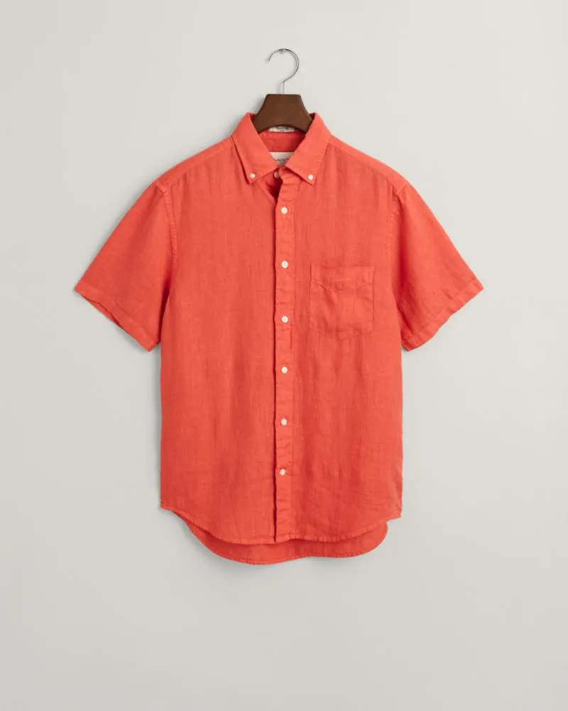 Gant Apparel Mens REG GMNT DYED LINEN SS SHIRT 828/BURNT ORANGE