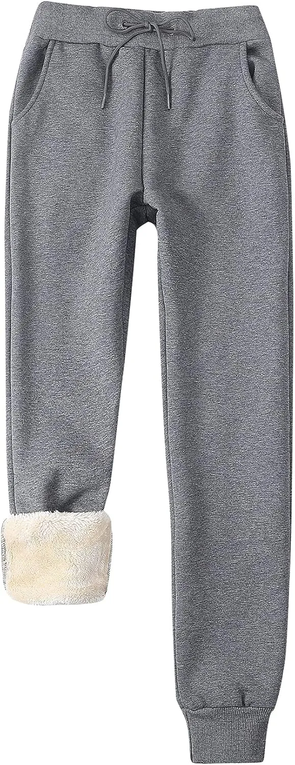 Gihuo Women's Winter Fleece Pants Sherpa Lined Sweatpants Active Running Jogger Pants